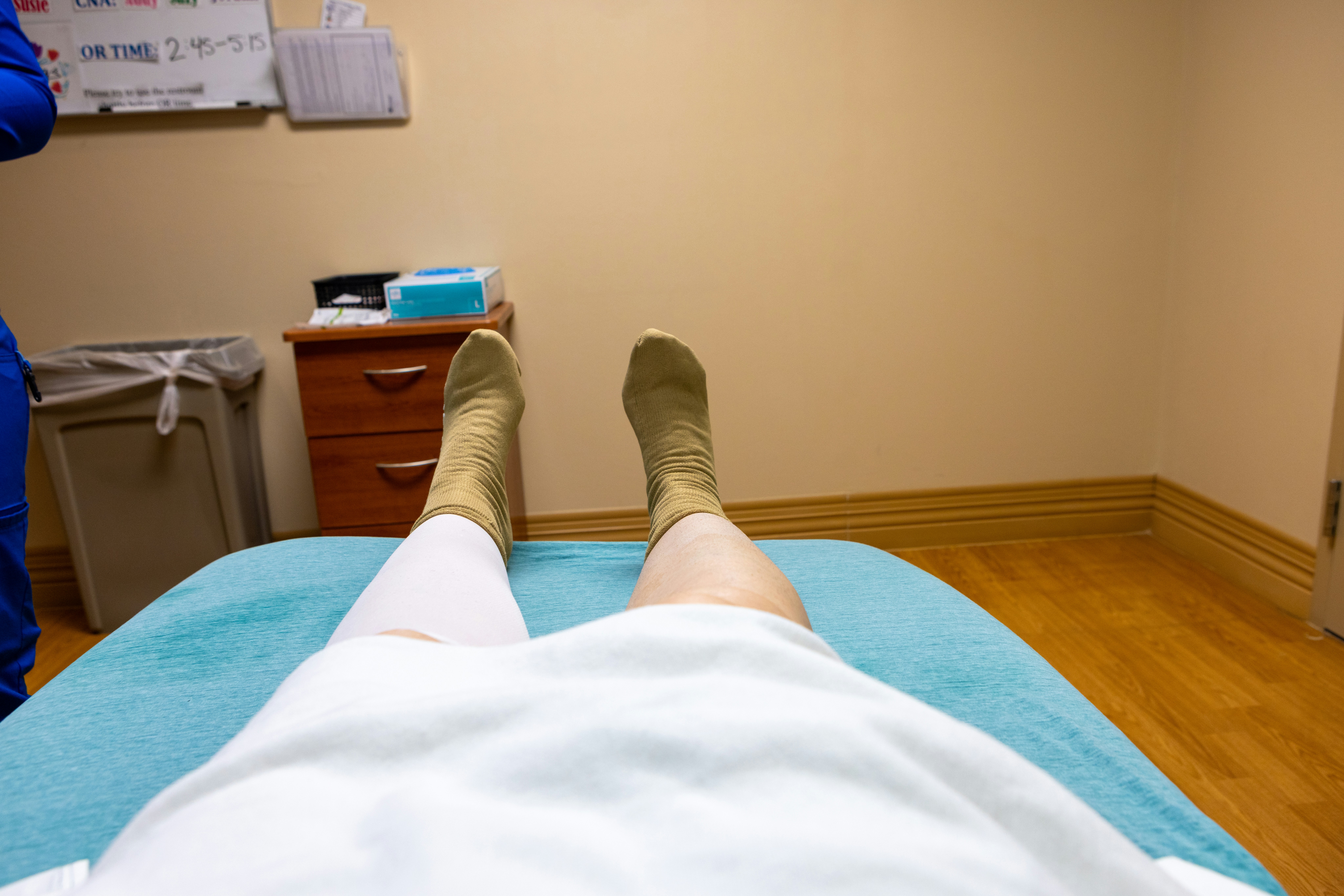 I wait to be taken back for knee replacement surgery (right knee) at Portneuf Medical Center in Pocatello, Idaho, on April 28, 2025.